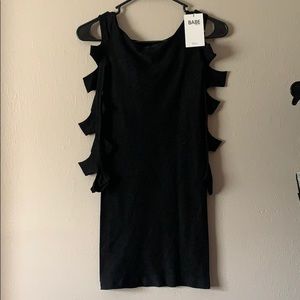 Cut out long sleeve black little dress